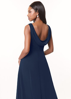 Azazie Karina Bridesmaid Dresses Dark Navy A-Line Pleated Chiffon Dress image4