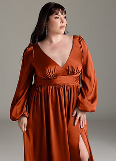 Azazie Norah Robes de demoiselle d'honneur Robe Trapèze en Satin extensible Paprika image12