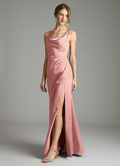 Azazie Samara Robes de demoiselle d'honneur Robe Sirène en Satin extensible Plissée Rosette image3