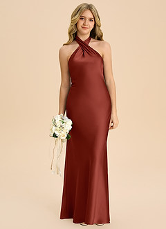 Azazie Chickie Junior Robe Fourreau en Satin extensible Plissée Terracotta image3