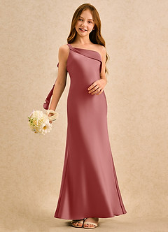 Azazie Almond Girls Formal Sukienki dla dziewczynek sypiących kwiaty Osłona Jedno ramię Satyna elastyczna Długość podłogi Sukienka image2