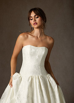 Azazie Gloria Wedding Dresses Antique White Ball-Gown Strapless Floral Jacquard Dress image5