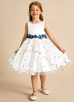 Azazie Starri Flower Girl Dresses Ivory Bermuda Ball-Gown Beaded Matte Satin Dress image4