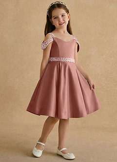 Azazie Judi vestidos de niña de las flores Vestido de Rosa De Cedro de Satin Mate de Corte En A image4