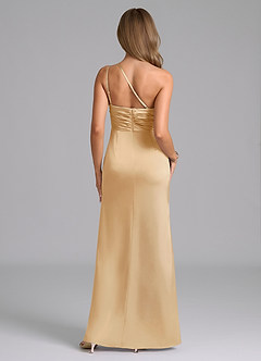 Azazie Eren Bridesmaid Dresses Gold Mermaid One Shoulder Stretch Satin Dress image2