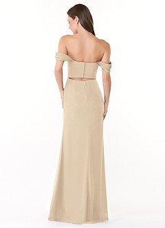 Azazie Lynnie Bridesmaid Dresses Champagne Mermaid Off the Shoulder Chiffon Convertible Dress image3