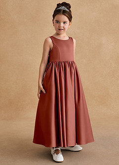Azazie Bettie Flower Girl Dresses Auburn A-Line Bow Matte Satin Dress image4