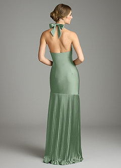 Azazie Nayeli Jurken voor bruidsmeisjes Jurk van Stretch Satijn met A-Lijn Geplooid Matcha image2