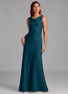 Azazie Nerine Bridesmaid Dresses Ink Blue A-Line Pleated Stretch Satin Dress image3