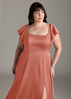 Azazie Bondi Bridesmaid Dresses Salmon Pink A-Line Bow Stretch Satin Dress image11