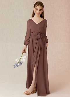 Azazie Angelica Junior Espresso A-Line Pleated Chiffon Dress image5