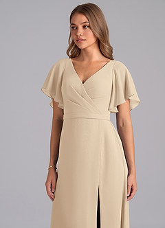 Azazie Ambrosia Bridesmaid Dresses Champagne A-Line Pleated Chiffon Dress image7