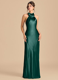 Azazie Velli Brudtärnklänningar Klä av Tubklänning i Metallisk satin Hög hals Tallgrön image2