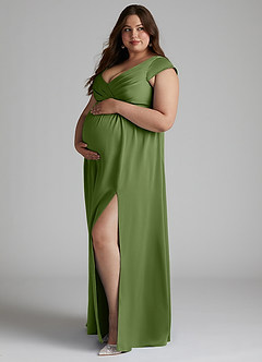 Azazie Allessia Maternity Bridesmaid Dresses A-Line Pleated Stretch Satin Floor-Length Dress image8