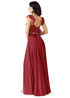 Azazie Everett Bridesmaid Dresses Pomegranate A-Line V-neck Ruched Chiffon Dress image2