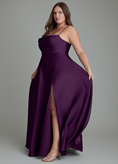 Azazie Elle Bridesmaid Dresses Grape A-Line Pleated Stretch Satin Dress image14
