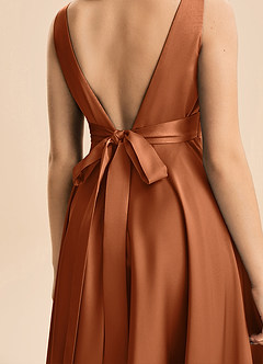 Azazie Gabby Junior Linia A Pofałdowany Satyna elastyczna Długość podłogi Młodsza druhna Sukienka image2