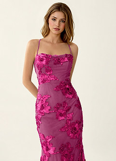 Kailani Fuchsia 3D Flowers Corset Mermaid Lace Up Back Prom Dress image5