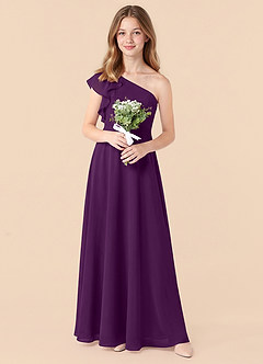 Azazie Arabella Junior Grape A-Line Ruched Chiffon Dress image5