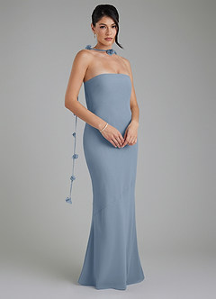 Azazie Annalise At-home Try On Dresses Dusty Blue Mermaid Chiffon Dress image4