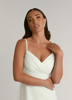Azazie Kali Wedding Dresses Cream A-Line V-Neck Pleated Crinkle Chiffon Dress image5
