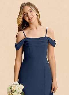 Azazie Lilly Junior Dark Navy A-Line Pleated Chiffon Dress image6