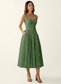 Ottavia Eucalyptus Jacquard Midi A-line Graduation Dress image3