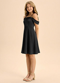 Azazie Anselie Junior A-Line Plisseret Stræk satin Mini Junior brudepige Kjole image4