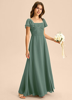 Azazie Azey Junior Abito A-Line in Chiffon Increspato Eucalipto image5