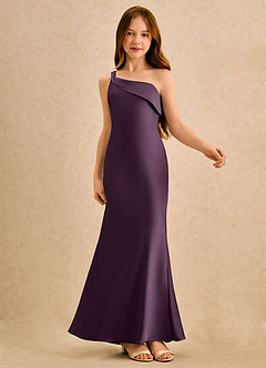 Azazie Almond Girls Formal Sukienki dla dziewczynek sypiących kwiaty Osłona Jedno ramię Satyna elastyczna Długość podłogi Sukienka image6