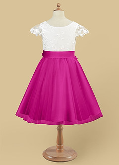Azazie Vetty Flower Girl Dresses Ivory Fuchsia A-Line Lace Tulle Dress image9