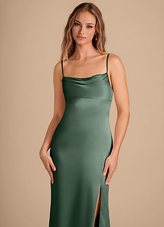 Azazie Camila Vestidos de damas de honor Vestido de Eucalipto de Satén Metálico de Corte Recto con Escote de Corazón image2