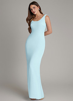Azazie Hadley Bridesmaid Dresses Cloud Blue Mermaid Pleated Chiffon Dress image3