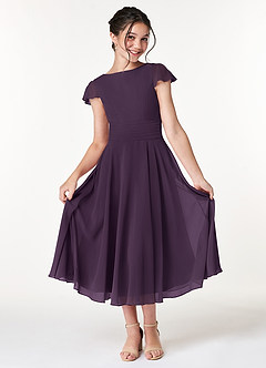 Azazie Payton Junior Plum A-Line Bow Chiffon Dress image3