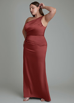 Azazie Akilah Bridesmaid Dresses Terracotta Mermaid One Shoulder Stretch Satin Dress image12