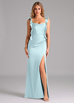 Azazie Jessamine 신부 들러리 드레스 쉬스 코르셋 스트레치 새틴 바닥 길이 드레스 image3