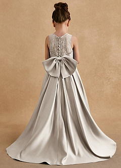 Azazie Sammy Flower Girl Dresses Frost A-Line Lace Matte Satin Dress image3