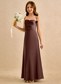 Azazie Kandi Girls Formal Schlussverkauf A-Linie Herzausschnitt Stretch-Satin Kleid Espresso image3
