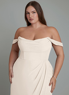 Azazie Johana Bridesmaid Dresses White Alabaster Mermaid Off the Shoulder Chiffon Convertible Dress image4