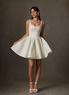 Azazie Zelina Vestidos de novia Vestido de Crema de Satén de Corte en A con Escote de Corazón image3