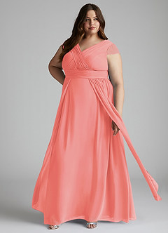 Azazie Organa Final Sale Coral A-Line Pleated Chiffon Dress image7