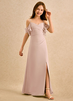 Azazie Pippy Girls Formal Abiti da Ragazza di Fiori Abito A-Line in Chiffon Scollo a Cuore Rosa Inglese image5