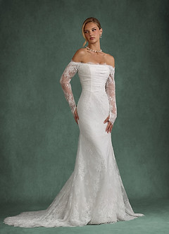 Azazie Kathleen Abiti da Sposa Abito A-Line in Pizzo Spalle Scoperte Bianco Diamante image3