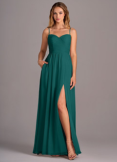 Azazie Joni Bridesmaid Dresses Peacock A-Line Strapless Chiffon Convertible Dress image4