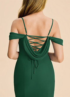 Azazie Nira Junior Vestido Verde Oscuro de Gasa de Corte Sirena con Drapeado image7