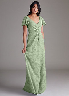 Azazie Soren Bridesmaid Dresses Dusty Sage A-Line Pleated Floral Burnout Dress image2