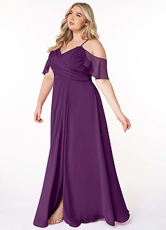 Azazie Dakota Bridesmaid Dresses Grape A-Line V-Neck Pleated Chiffon Dress image10