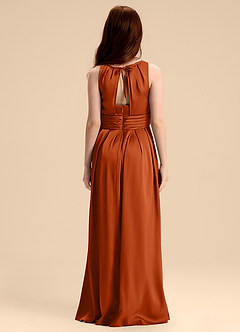 Azazie Bibiane Junior Abito A-Line in Raso Elasticizzato Plissettato Arancia Bruciata image2