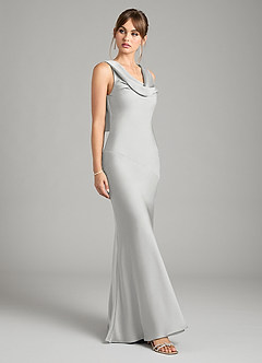 Azazie Rylina Bridesmaid Dresses Silver Mermaid Stretch Satin Dress image5