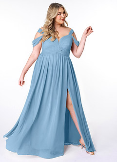 Azazie Lianne Bridesmaid Dresses Steel Blue A-Line Off the Shoulder Chiffon Dress image10